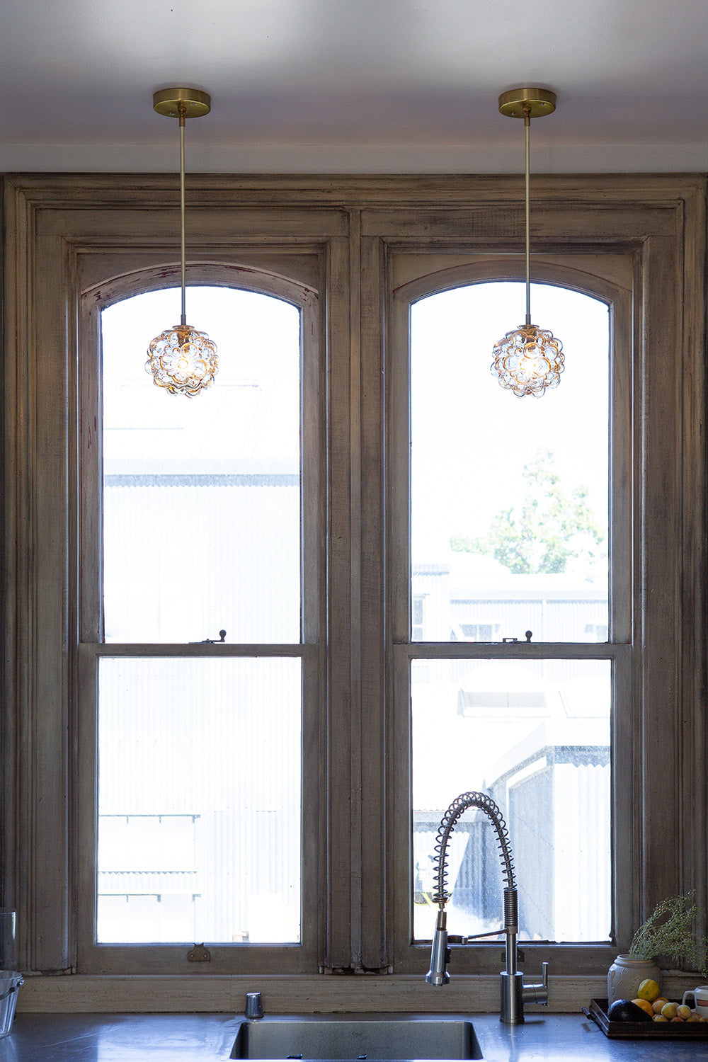 1960s Helena Tynell Bubble Glass Brass Pendant Light