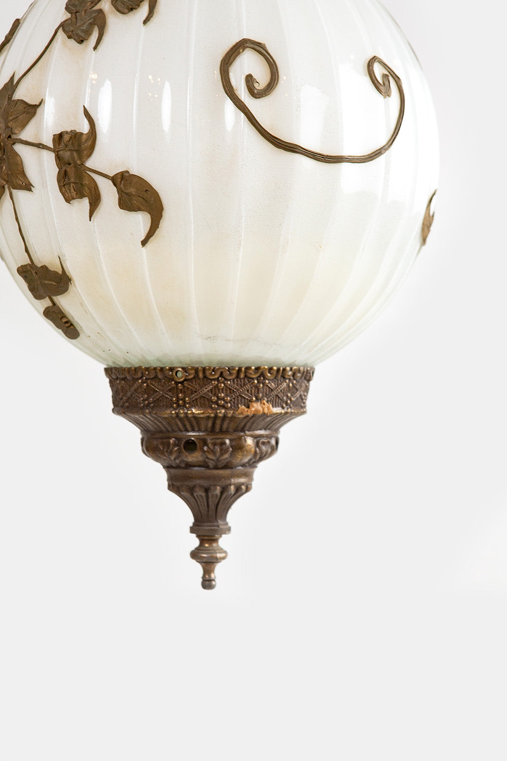 Hollywood Regency Milk Glass Globe Pendant Swag Lamp, C. 1960s