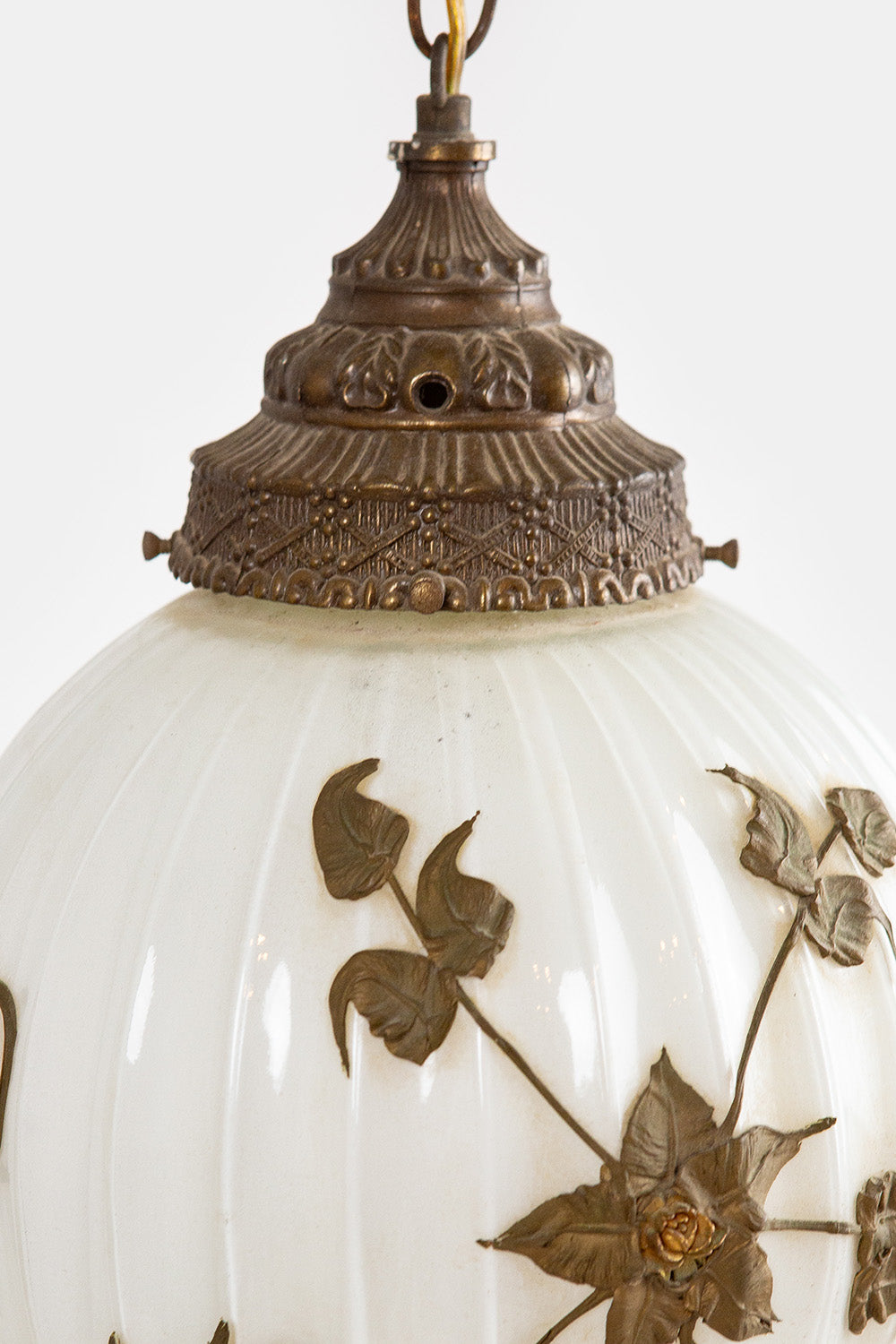 Hollywood Regency Milk Glass Globe Pendant Swag Lamp, C. 1960s