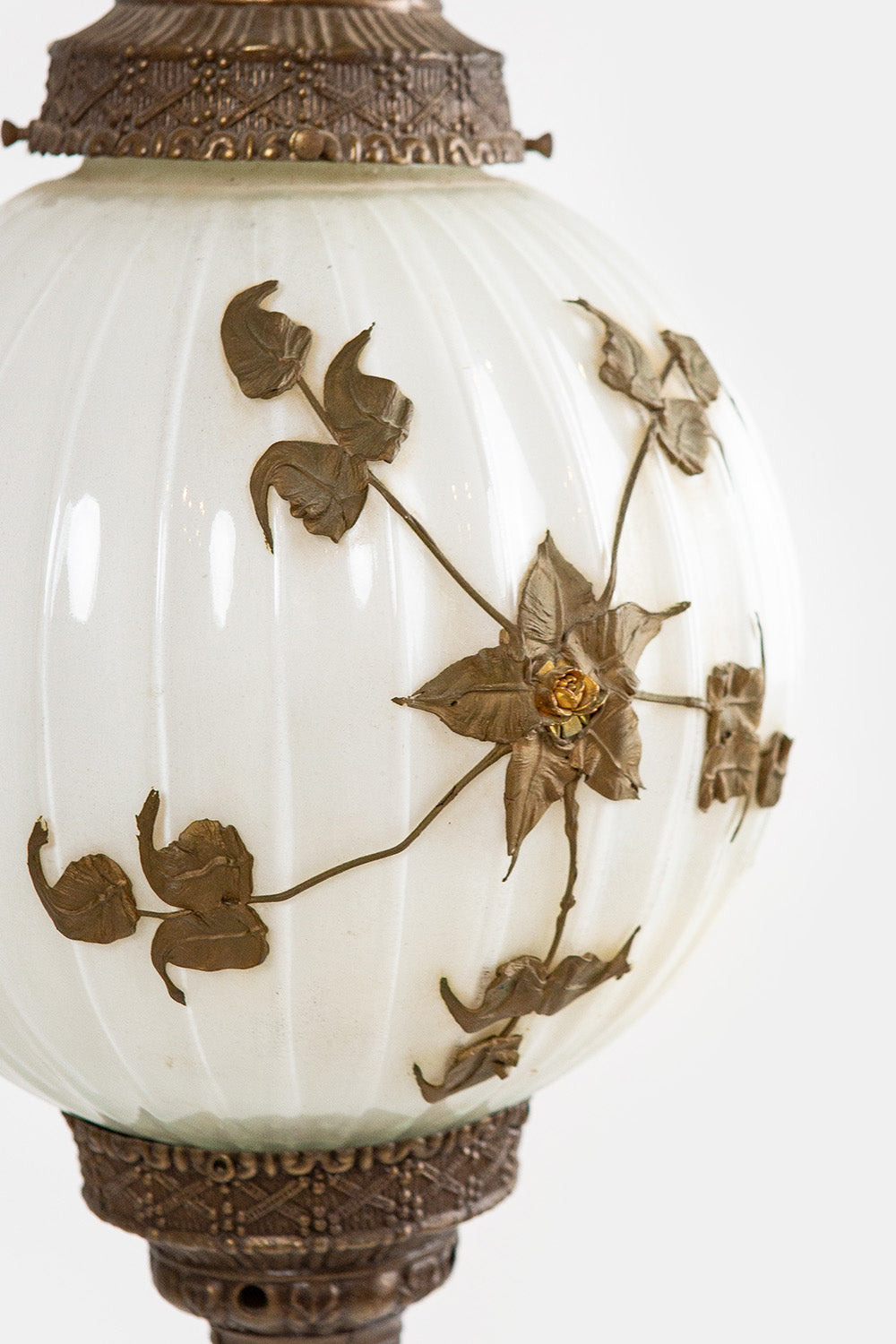 Hollywood Regency Milk Glass Globe Pendant Swag Lamp, C. 1960s
