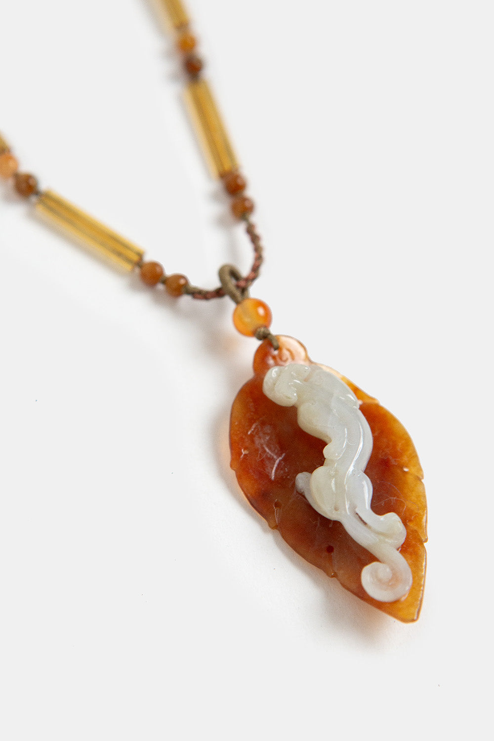 Antique Chinese Jadeite Leaf Necklace