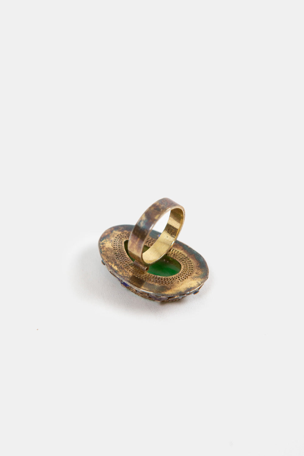 10K Gold Jade and Enamel Ring
