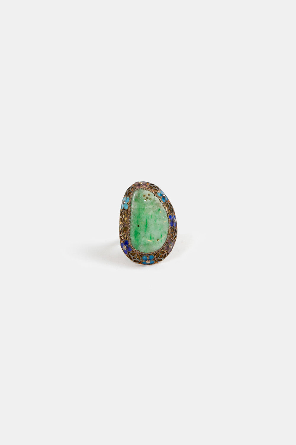 10K Gold Jade and Enamel Ring