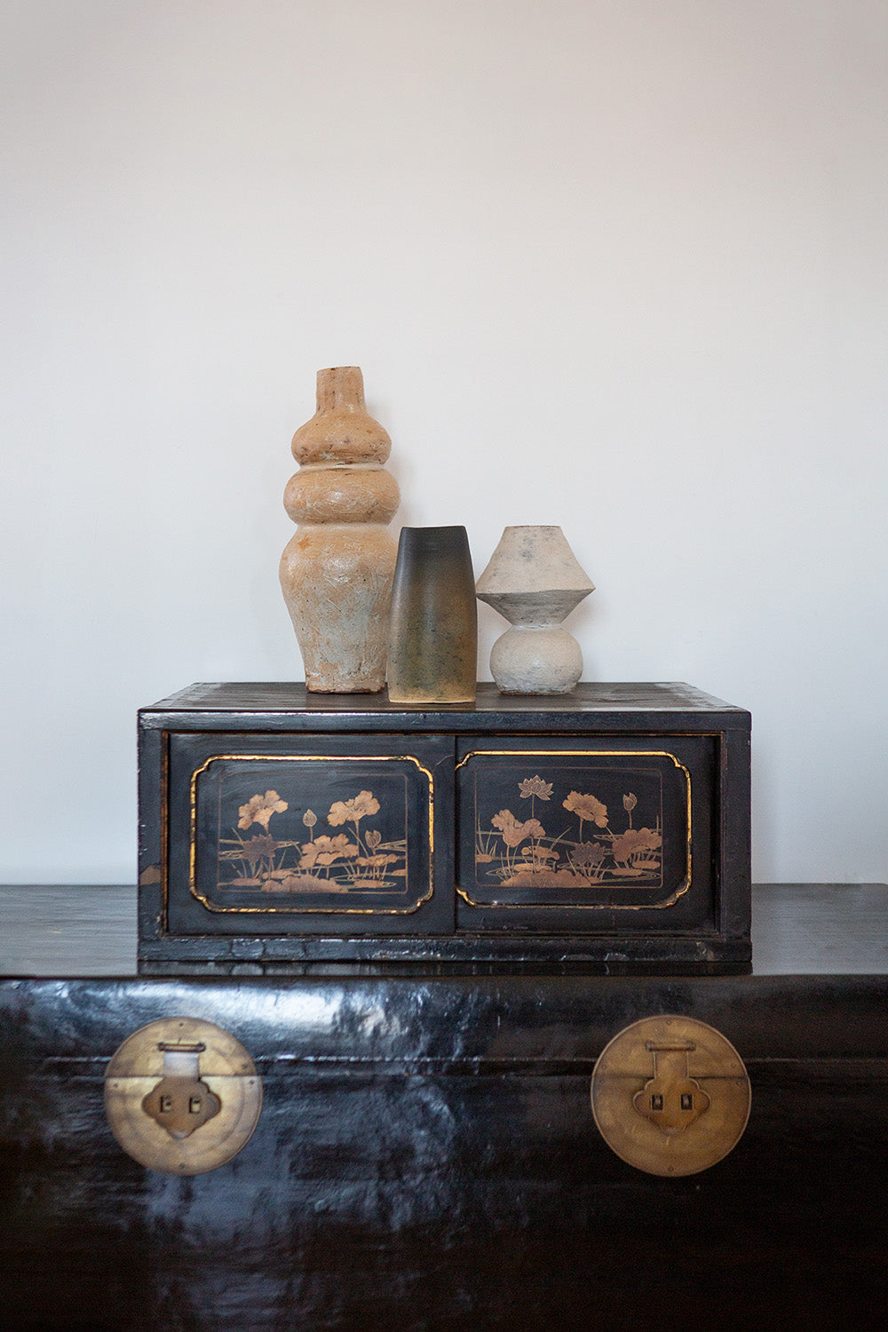 Japanese Lacquered Cabinet with Sliding Doors