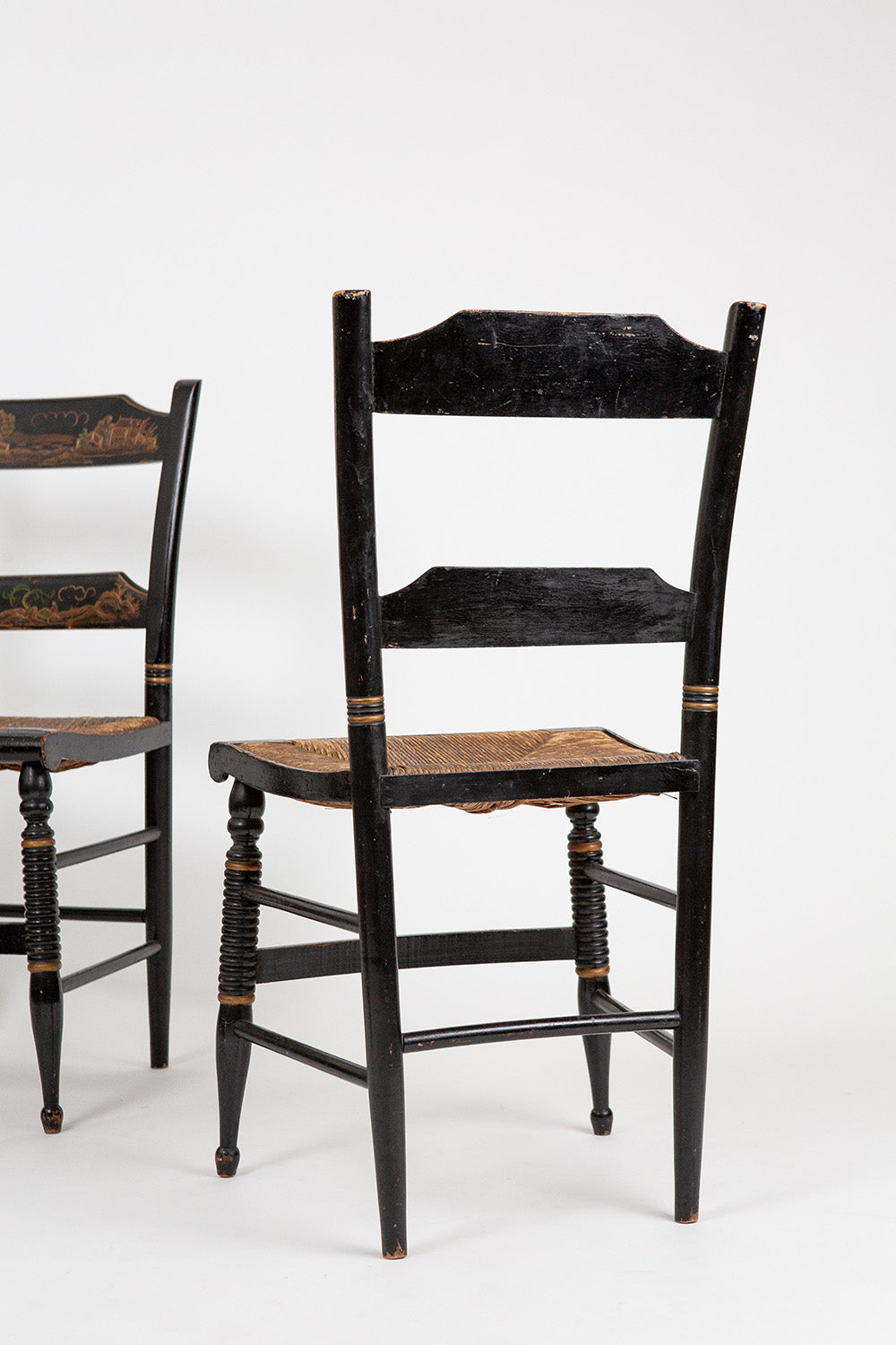 Pair of Japanned Lacquer Ladder Back Chairs