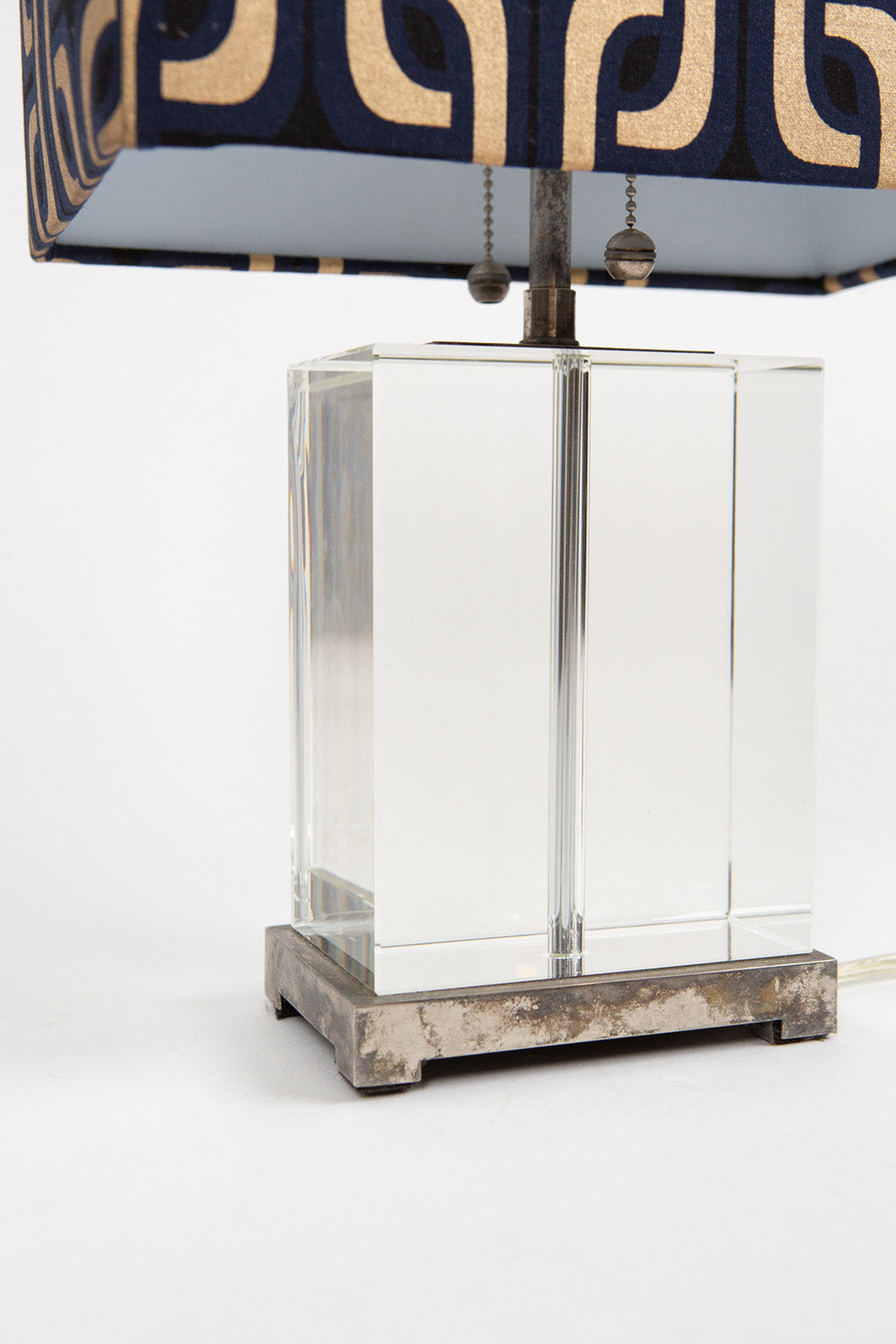 Vintage Visual Comfort Glass Block Table Lamp C. 1970's wih Bespoke Erica Tanov Shade