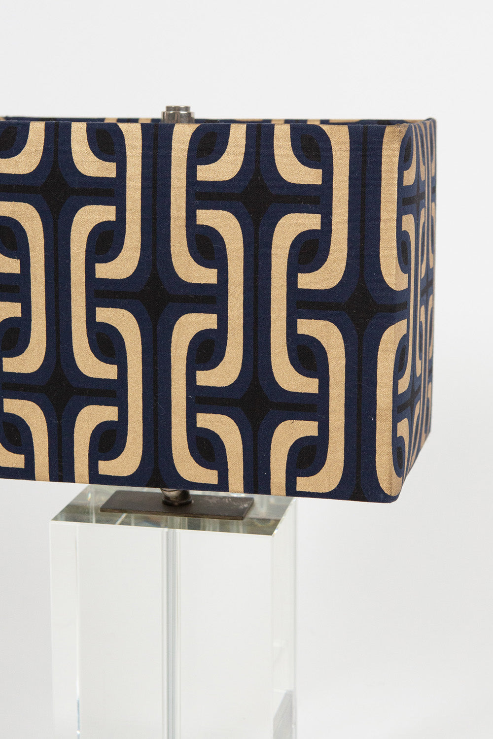 Vintage Visual Comfort Glass Block Table Lamp C. 1970's wih Bespoke Erica Tanov Shade