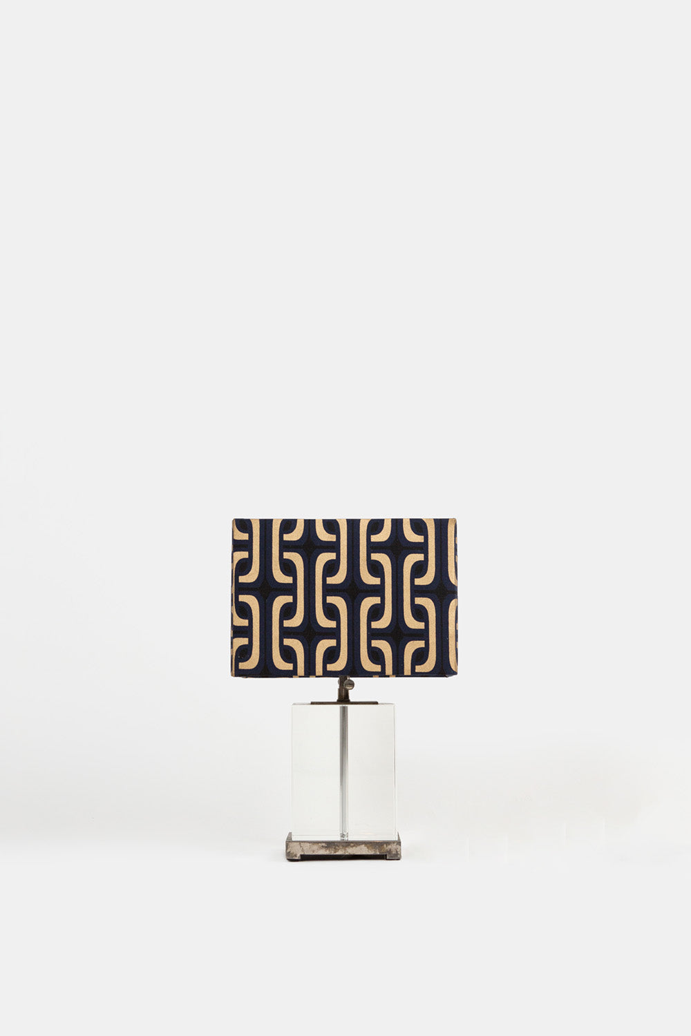 Vintage Visual Comfort Glass Block Table Lamp C. 1970's wih Bespoke Erica Tanov Shade