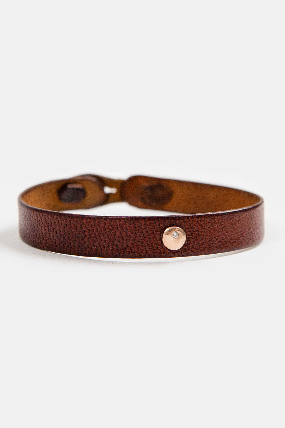 Petite Leather Bracelet With Gold and Diamond