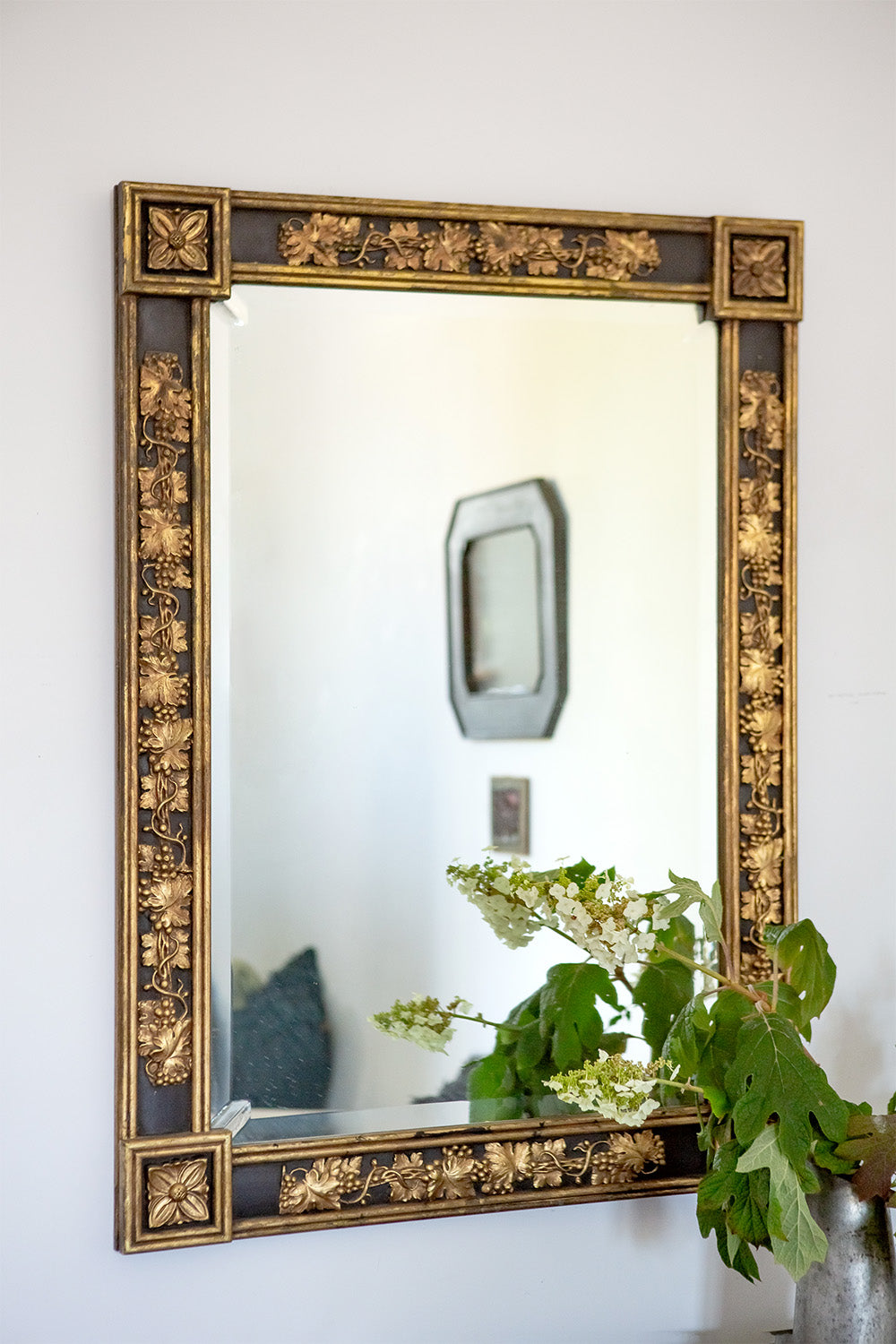 Neoclassical Style Gilt and Ebonized Wood Beveled Mirror