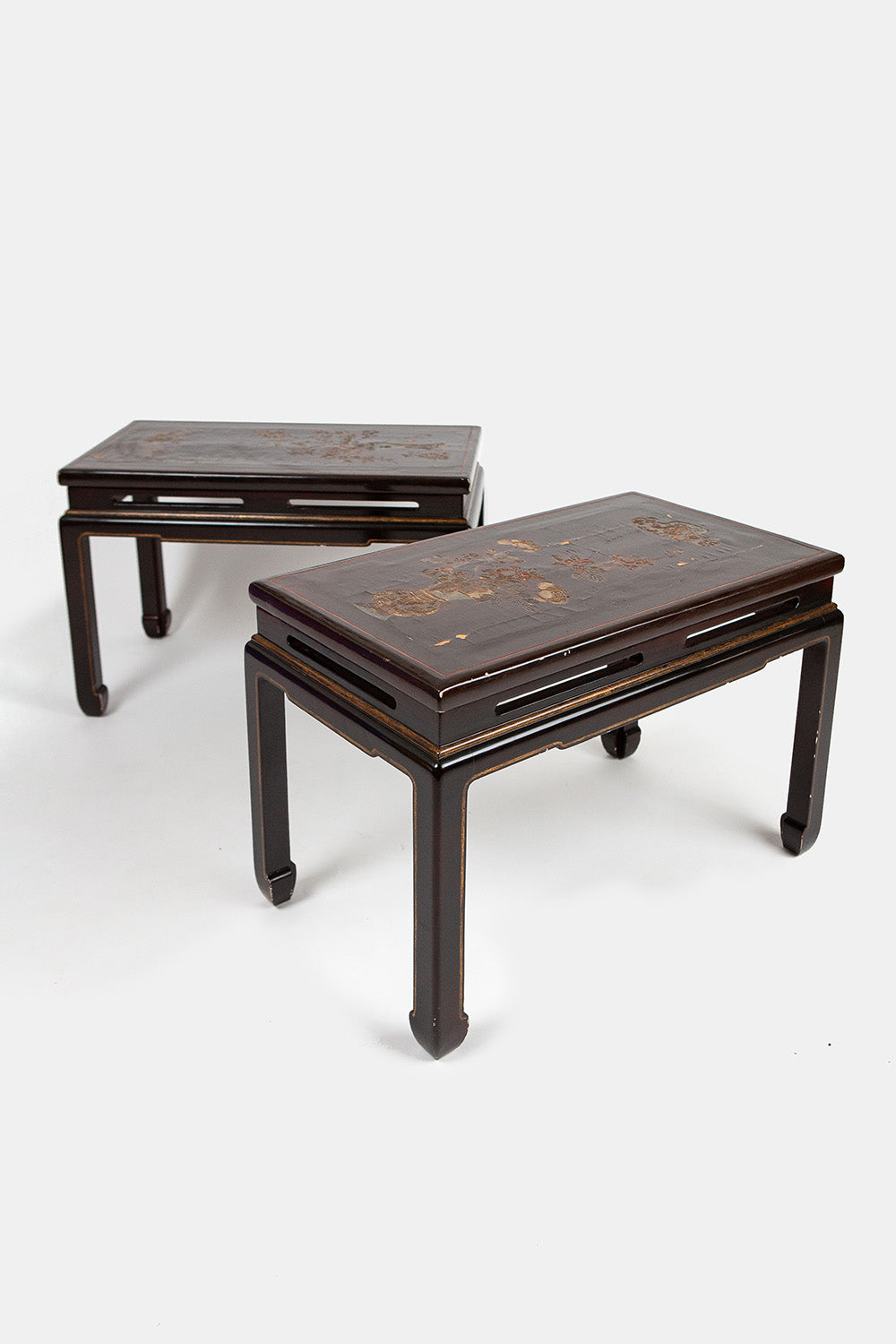Pair of Chinese Lacquered Chinoserie Side Tables