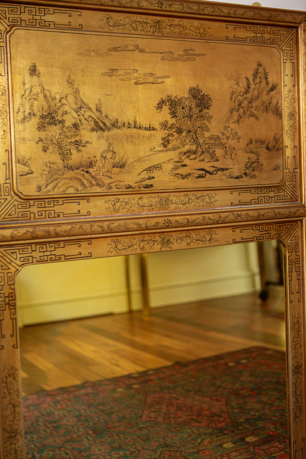 Pair of Italian Chinoiserie Giltwood Girandole Trumeau Mirrors