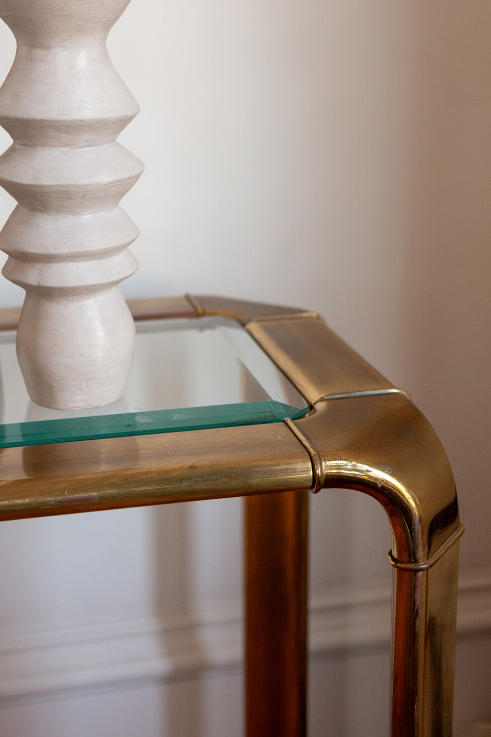 John Widdicomb Brass and Beveled Glass Parson Table C. 1970's