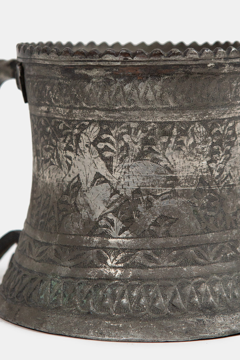Antique Persian Engraved Copper Pitcher with Figural Frieze