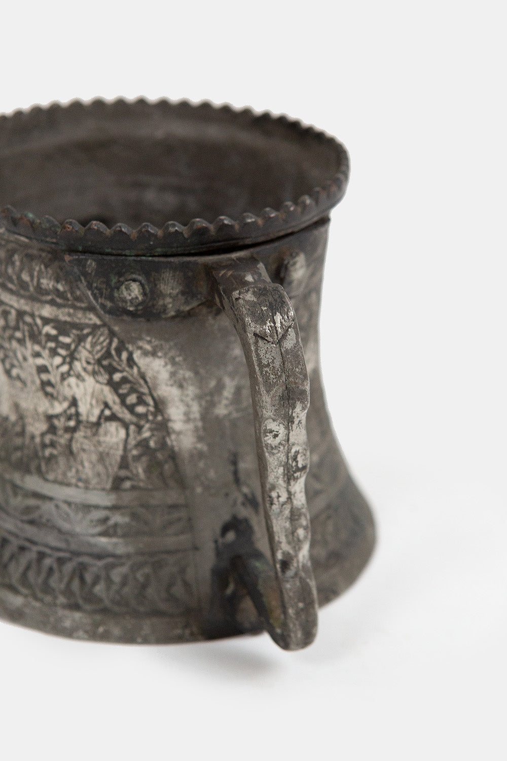 Antique Persian Engraved Copper Pitcher with Figural Frieze
