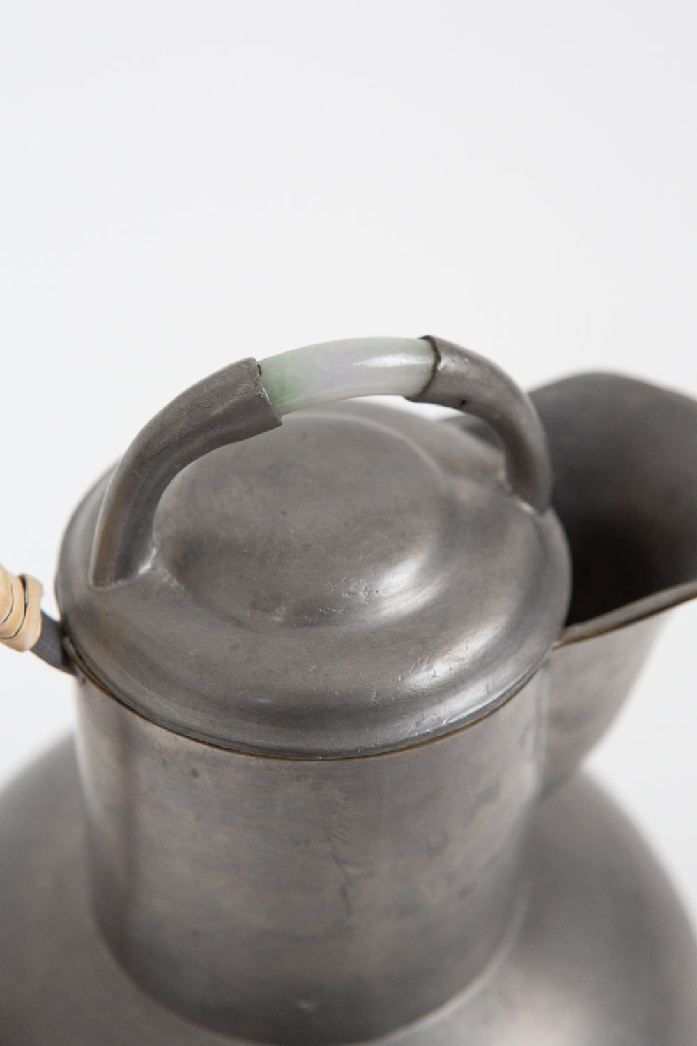 Antique Pewter and Rattan Pitcher