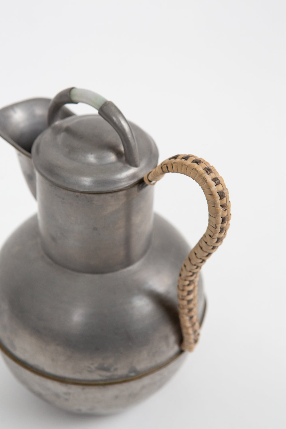 Antique Pewter and Rattan Pitcher