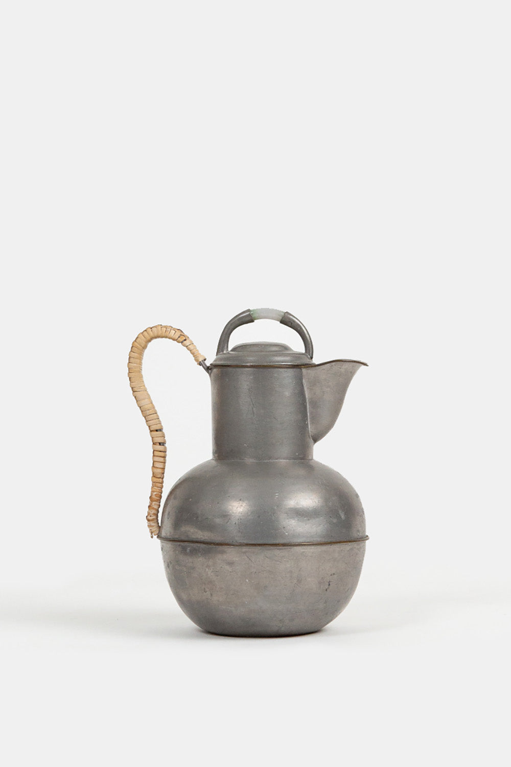 Antique Pewter and Rattan Pitcher