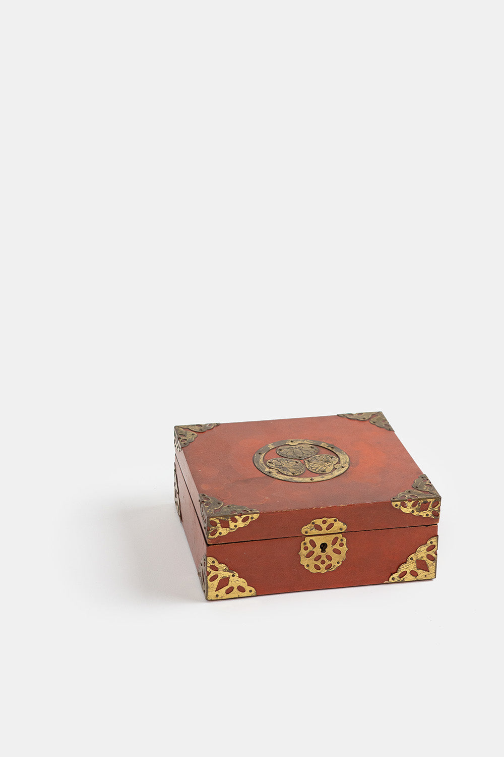 Chinese Lacquer and Brass Adorned Box