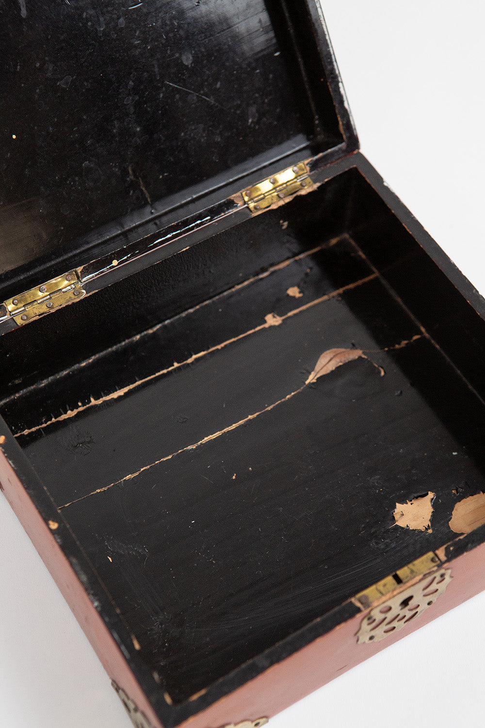 Chinese Lacquer and Brass Adorned Box