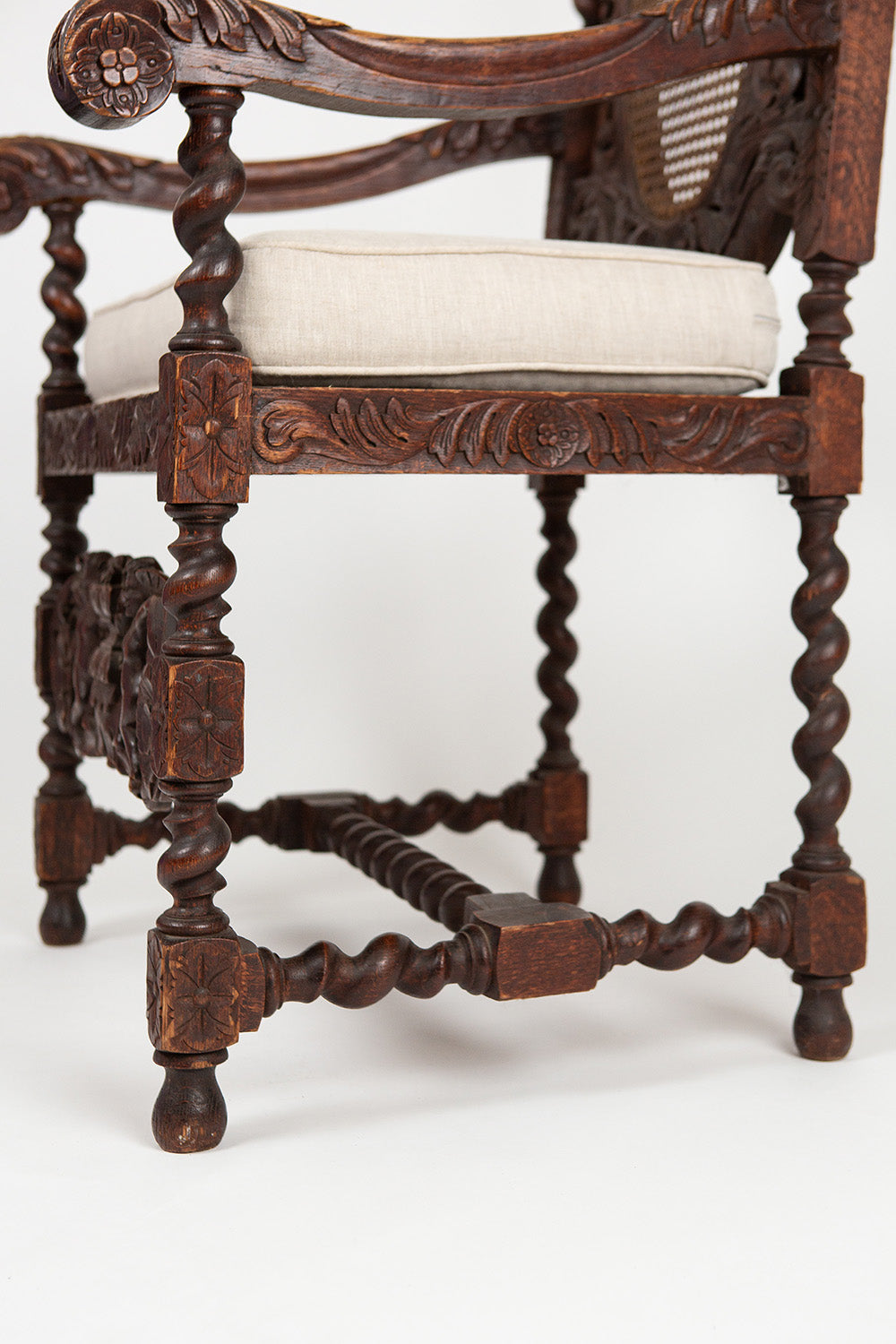 Renaissance Revival Carved Gothic Chair with Bespoke Linen Cushion
