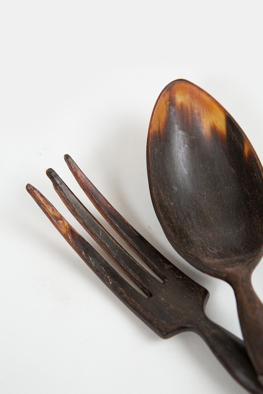 Antique Horn, Silver and Wood Salad Servers