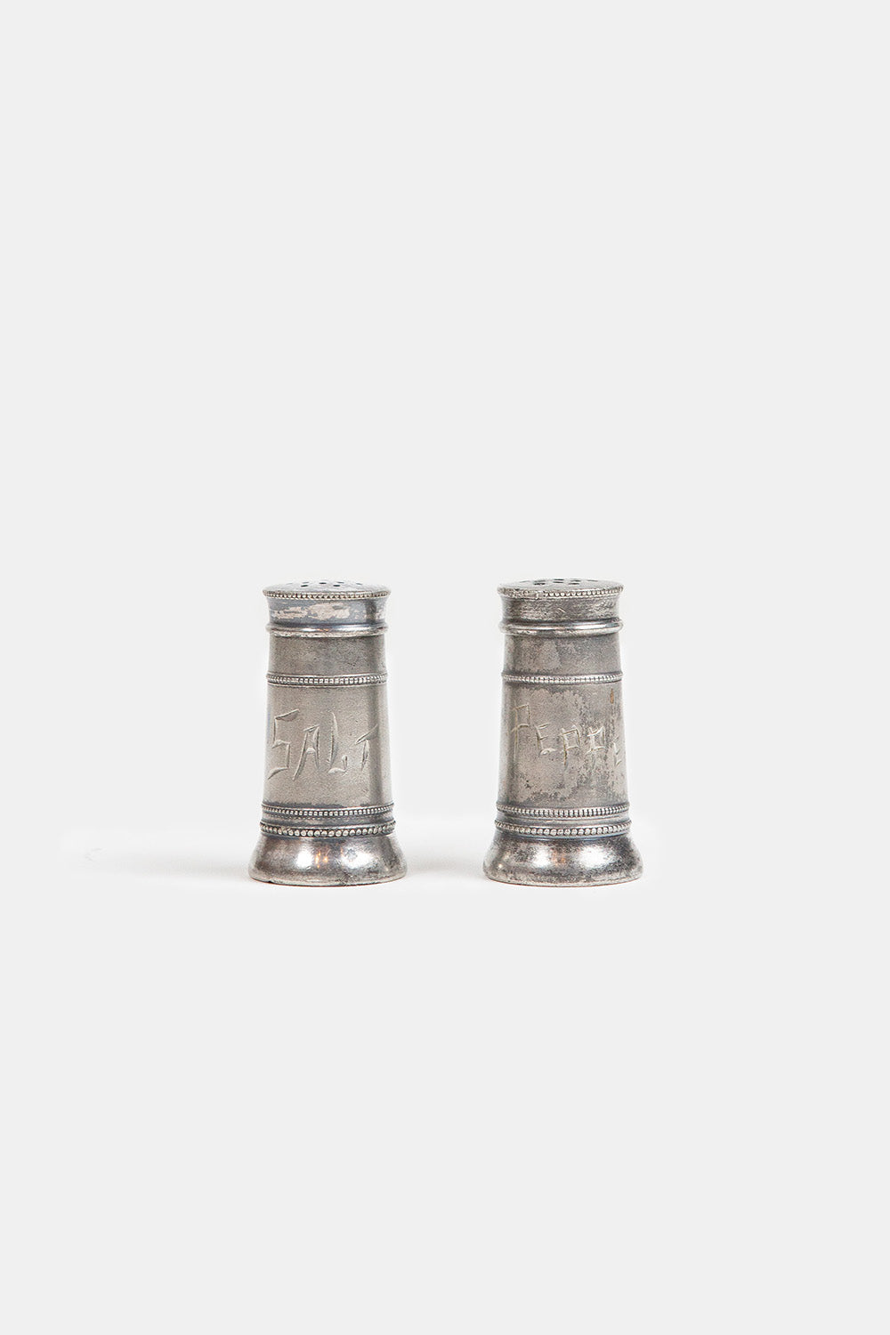 Engraved Silver Salt And Pepper Shaker Set