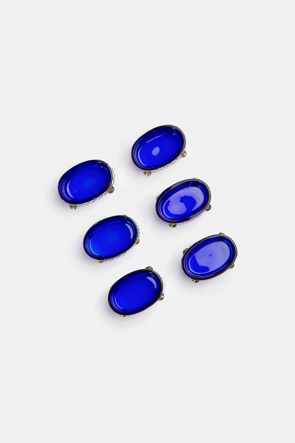 Silver Plated Salt Cellars With Cobalt Blue Glass Liners