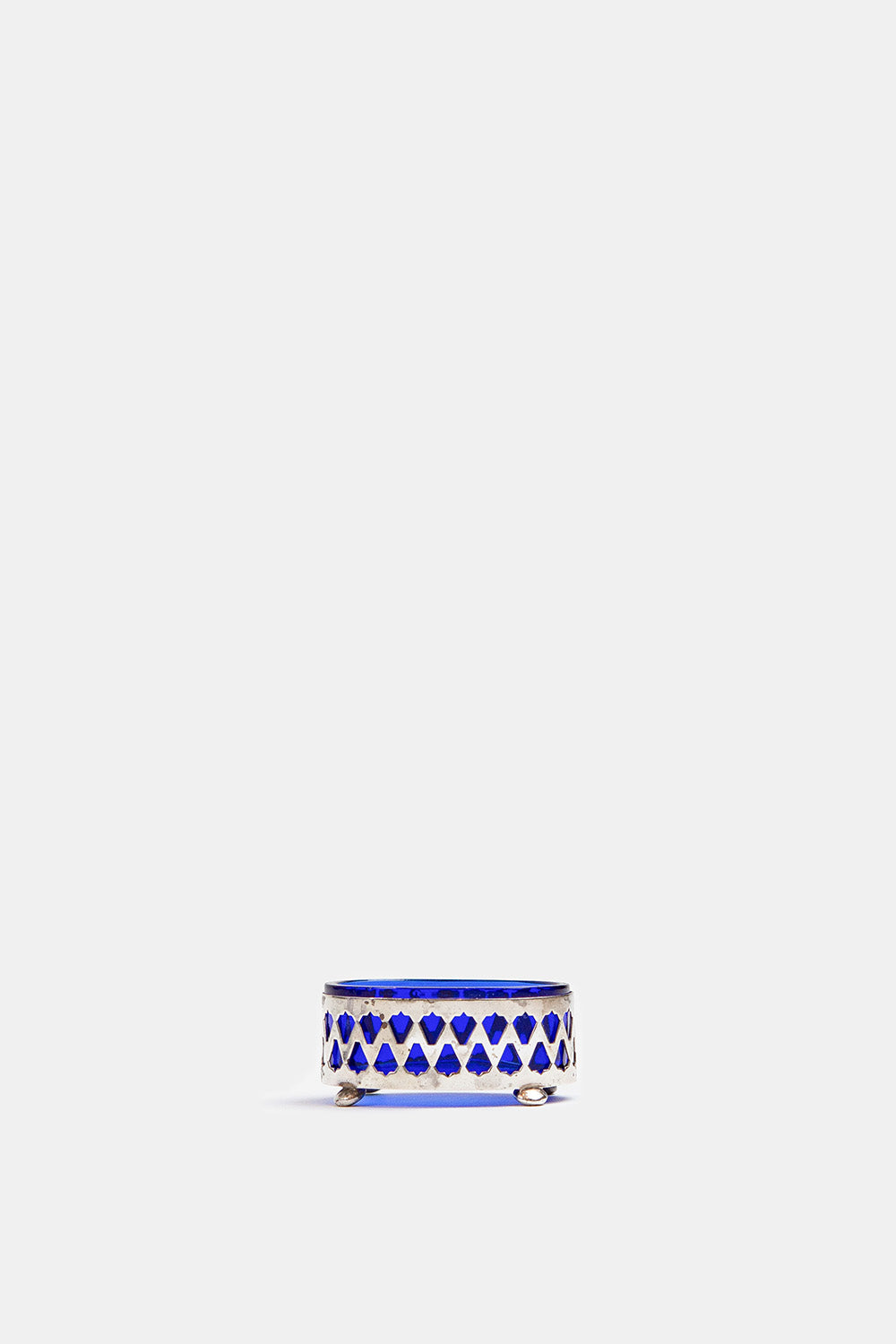 Silver Plated Salt Cellars With Cobalt Blue Glass Liners