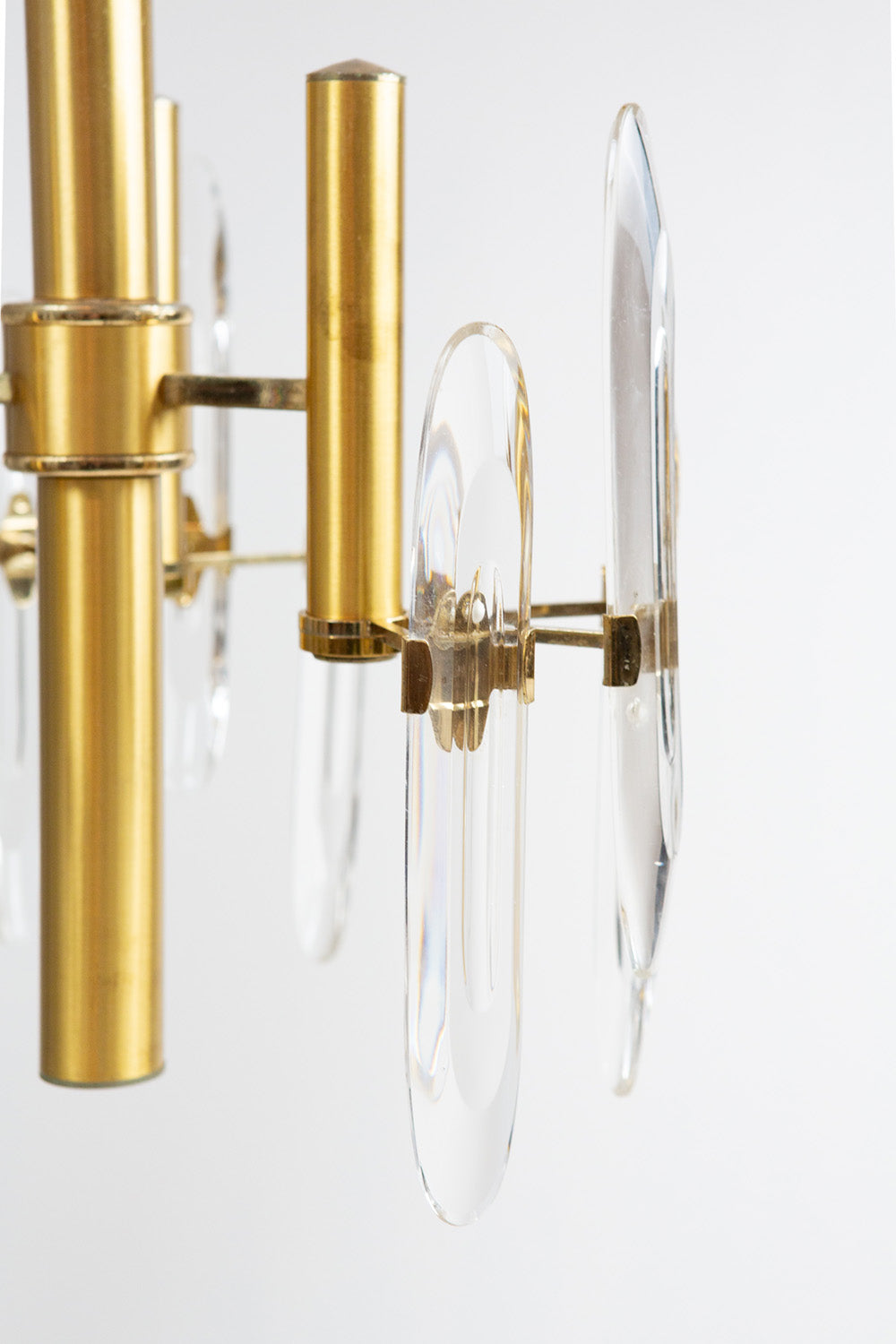 1970s Gaetano Sciolari Brass & Crystal Chandelier