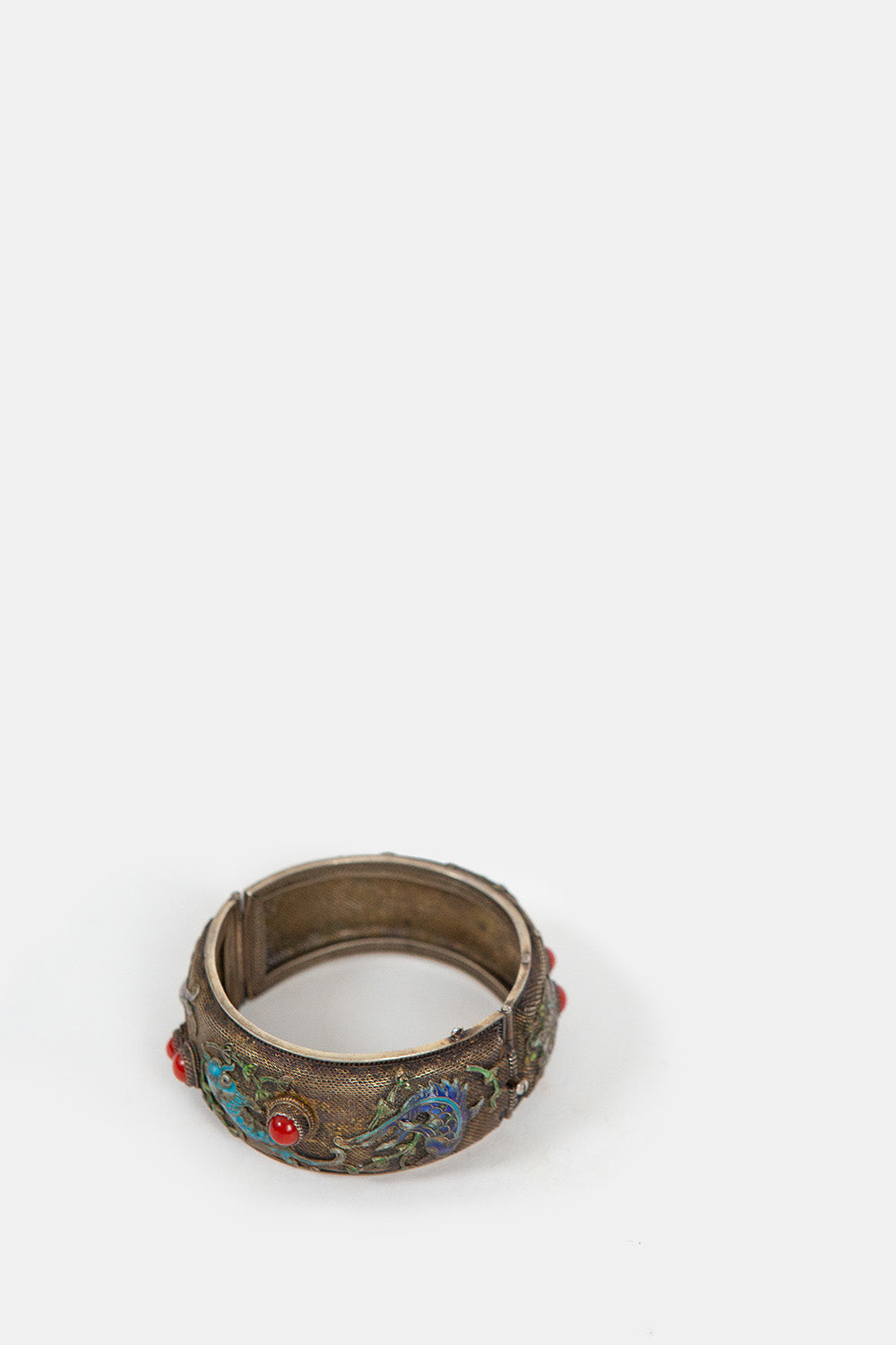 Chinese Enamel and Coral Silver Bracelet