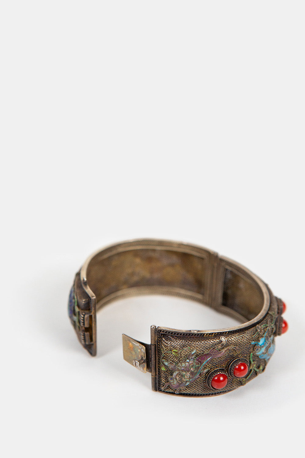 Chinese Enamel and Coral Silver Bracelet