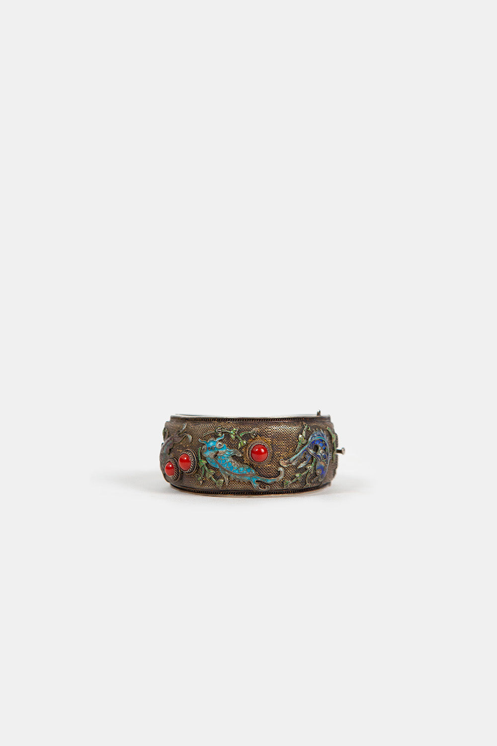 Chinese Enamel and Coral Silver Bracelet