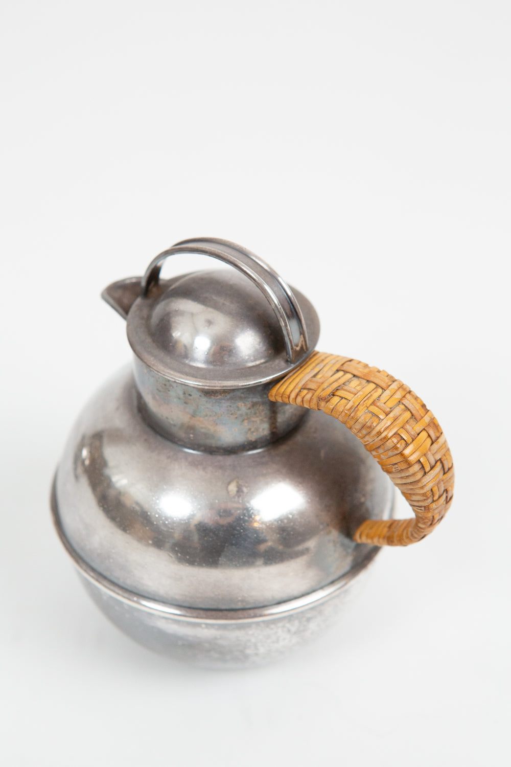 Silver Plate Pitcher with Rattan Handle