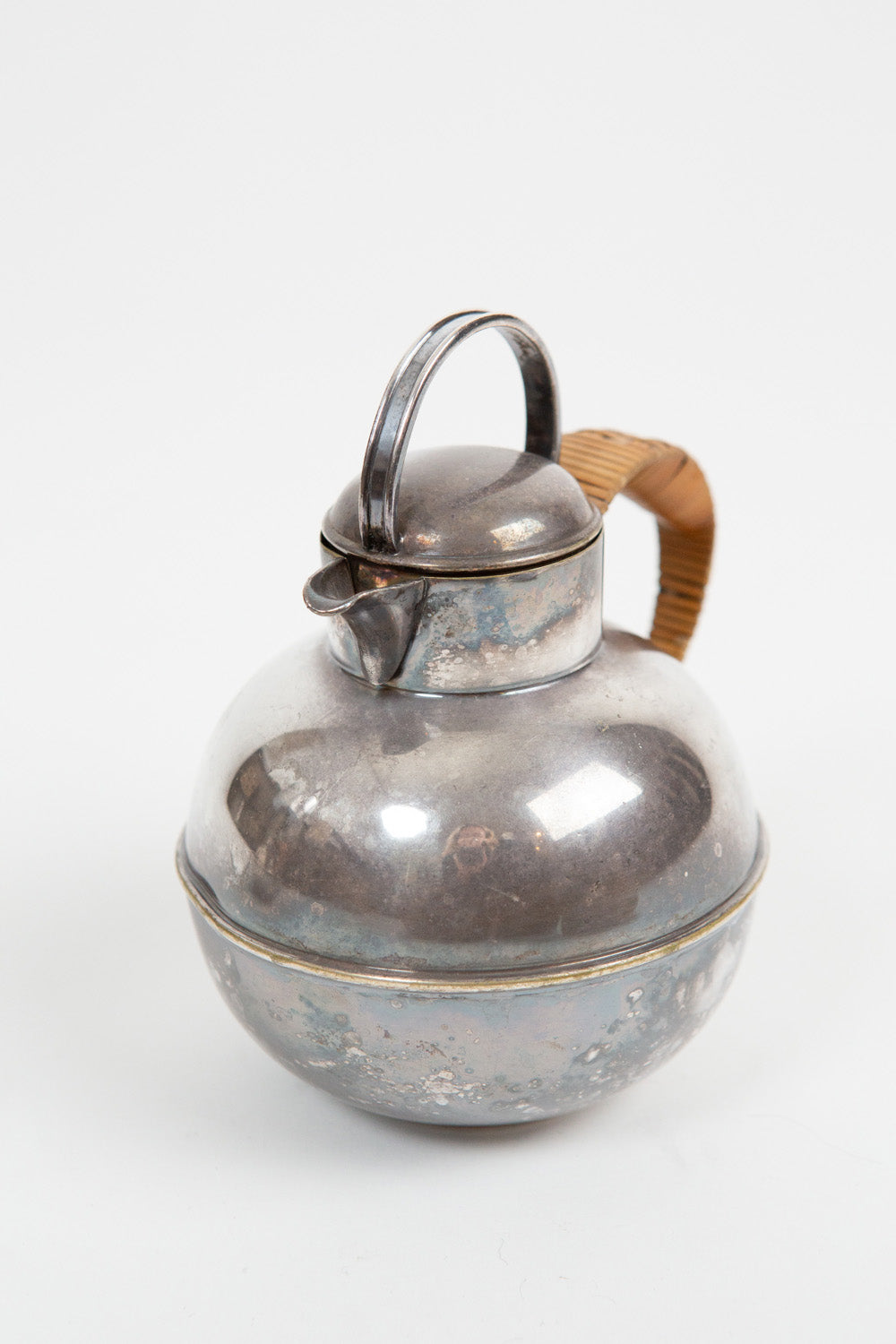 Silver Plate Pitcher with Rattan Handle