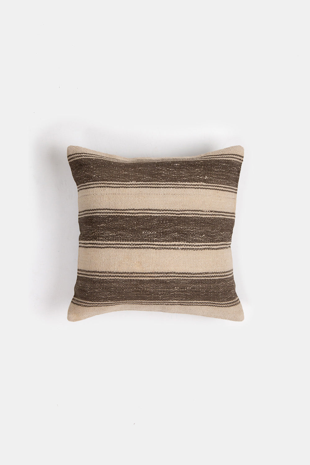 Vintage Turkish Flatweave Throw Pillow in Brown Stripe