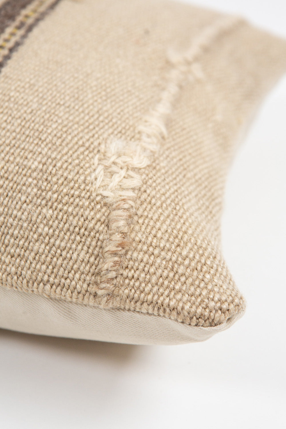 Vintage Turkish Flatweave Throw Pillow In Brown Stripe