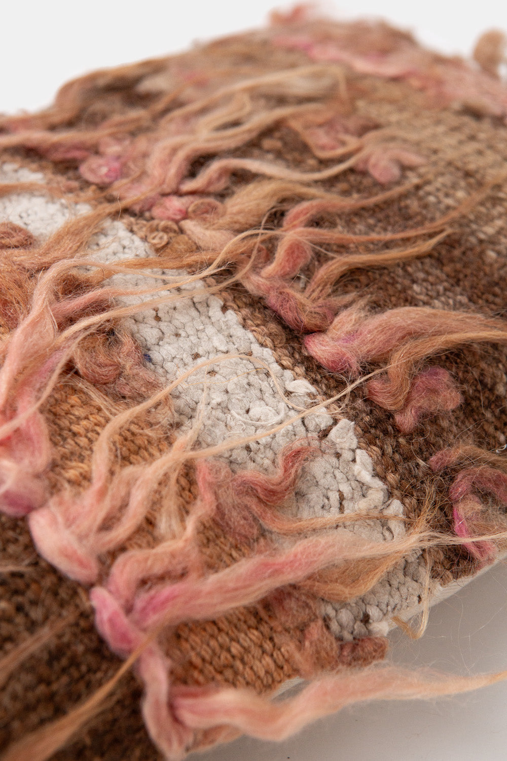 Vintage Turkish Tulu Shag Throw Pillow In Pink and Brown