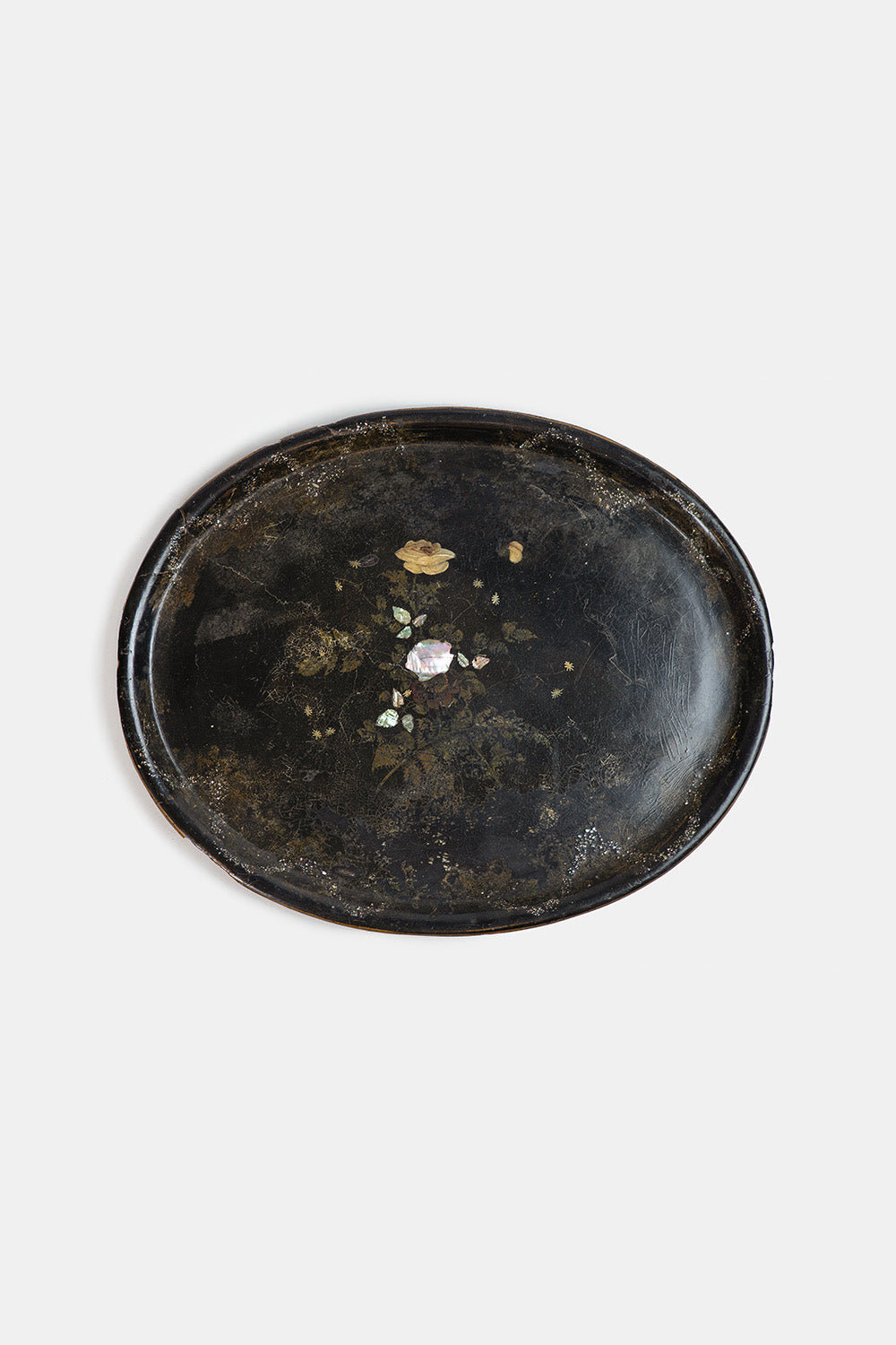 Victorian Mother Of Pearl Inlay and Lacquer Oval Tray
