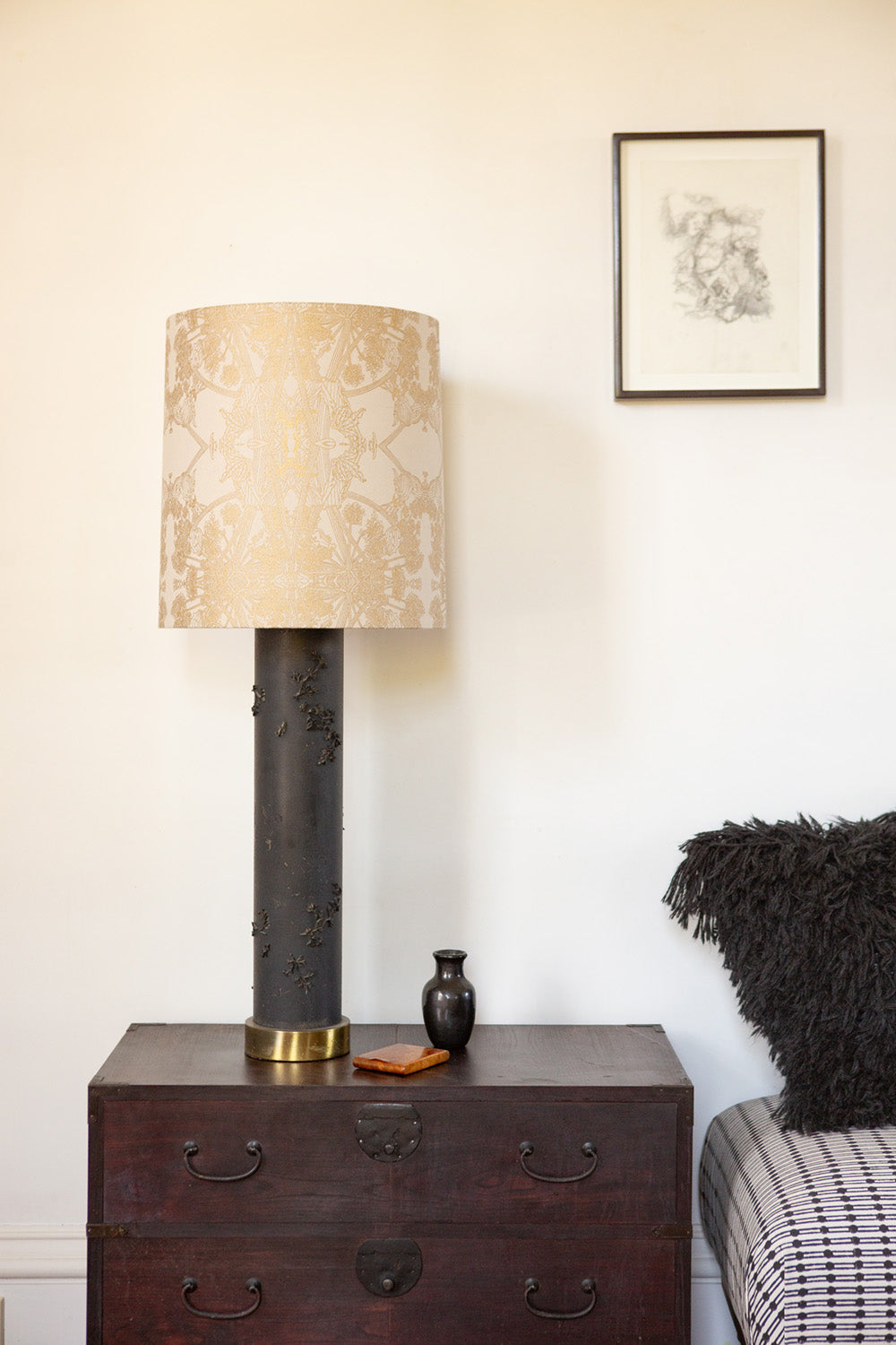 Antique French Wallpaper Press Lamp with Bespoke Erica Tanov Shade