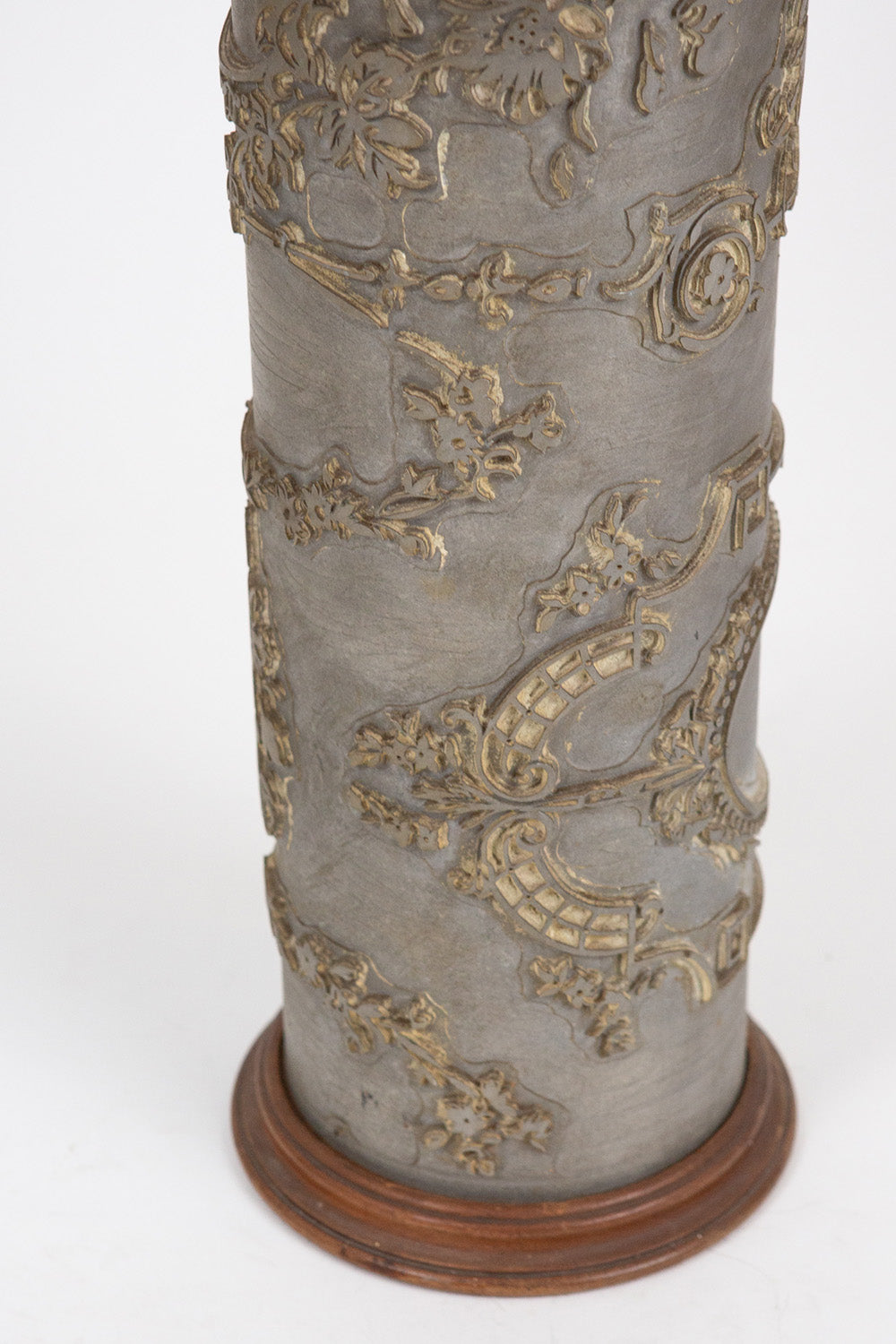 Wood and Brass Wallpaper Press Lamp with Bespoke Silver Leaf Shade