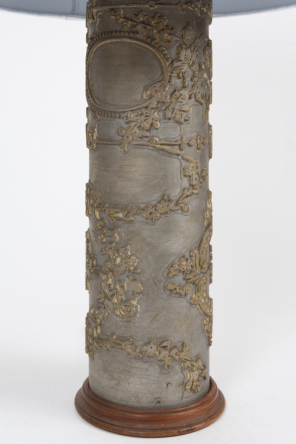 Wood and Brass Wallpaper Press Lamp with Bespoke Silver Leaf Shade