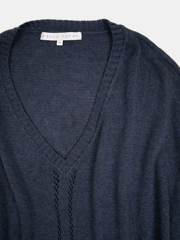 Pima Cotton V Neck Cocoon Sweater in Aegean