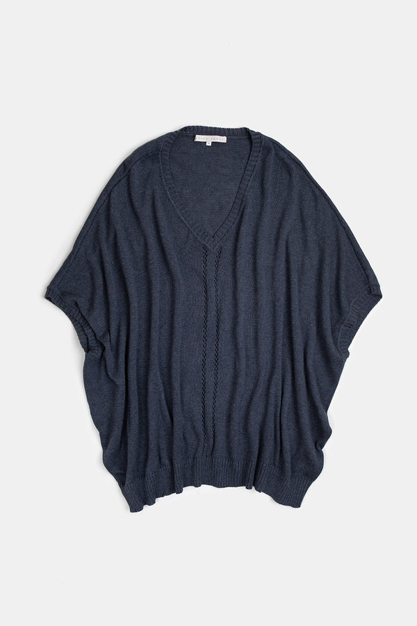 Pima Cotton V Neck Cocoon Sweater in Aegean