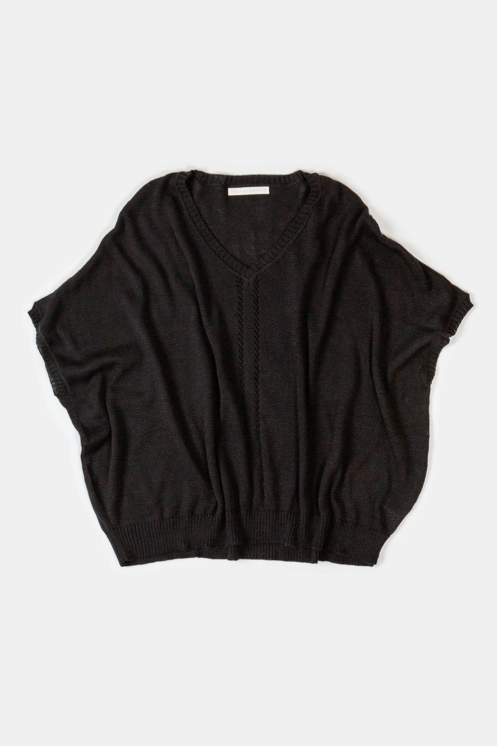 Pima Cotton V Neck Cocoon Sweater in Black