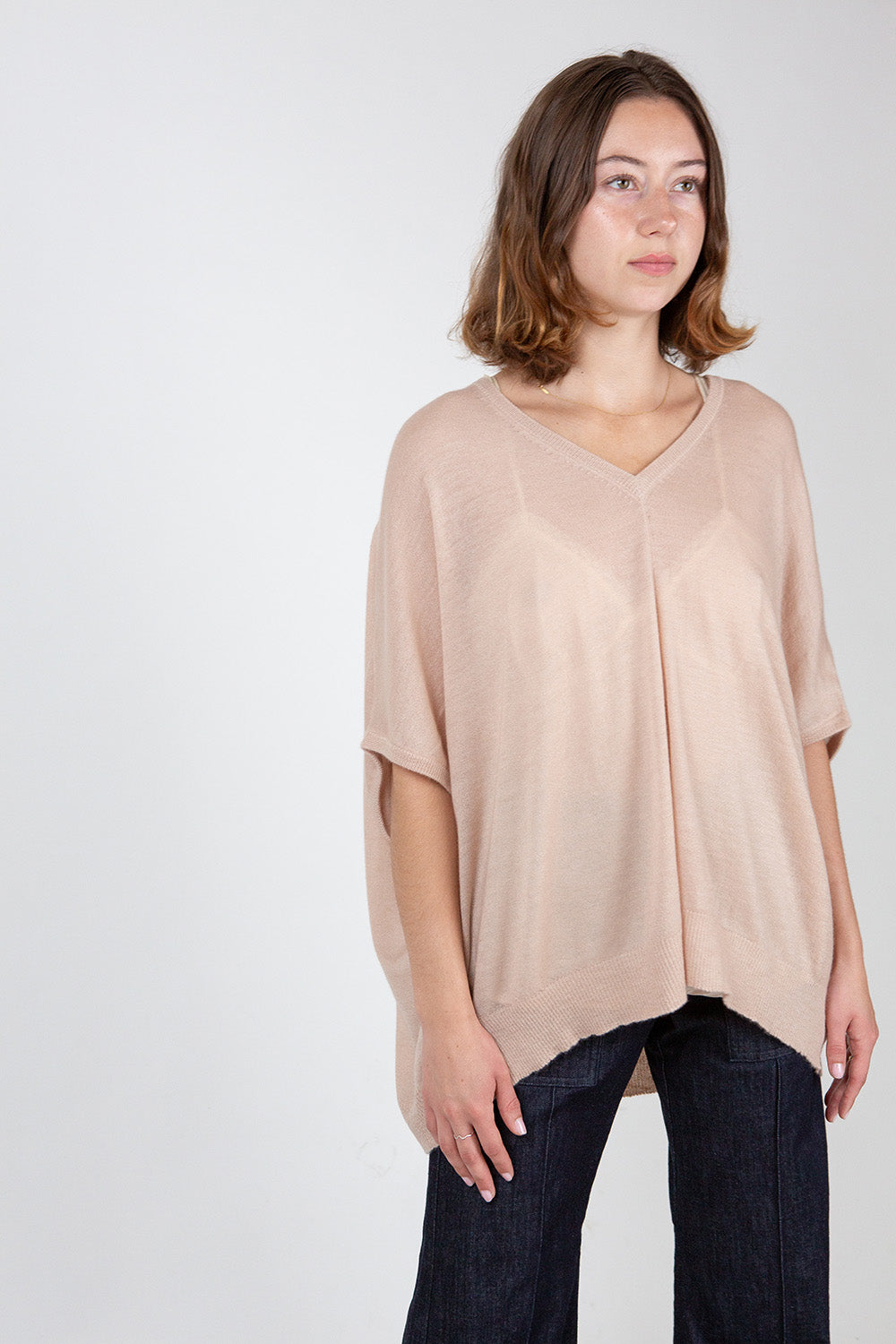 Cashmere V-Neck Cocoon Sweater In Fawn