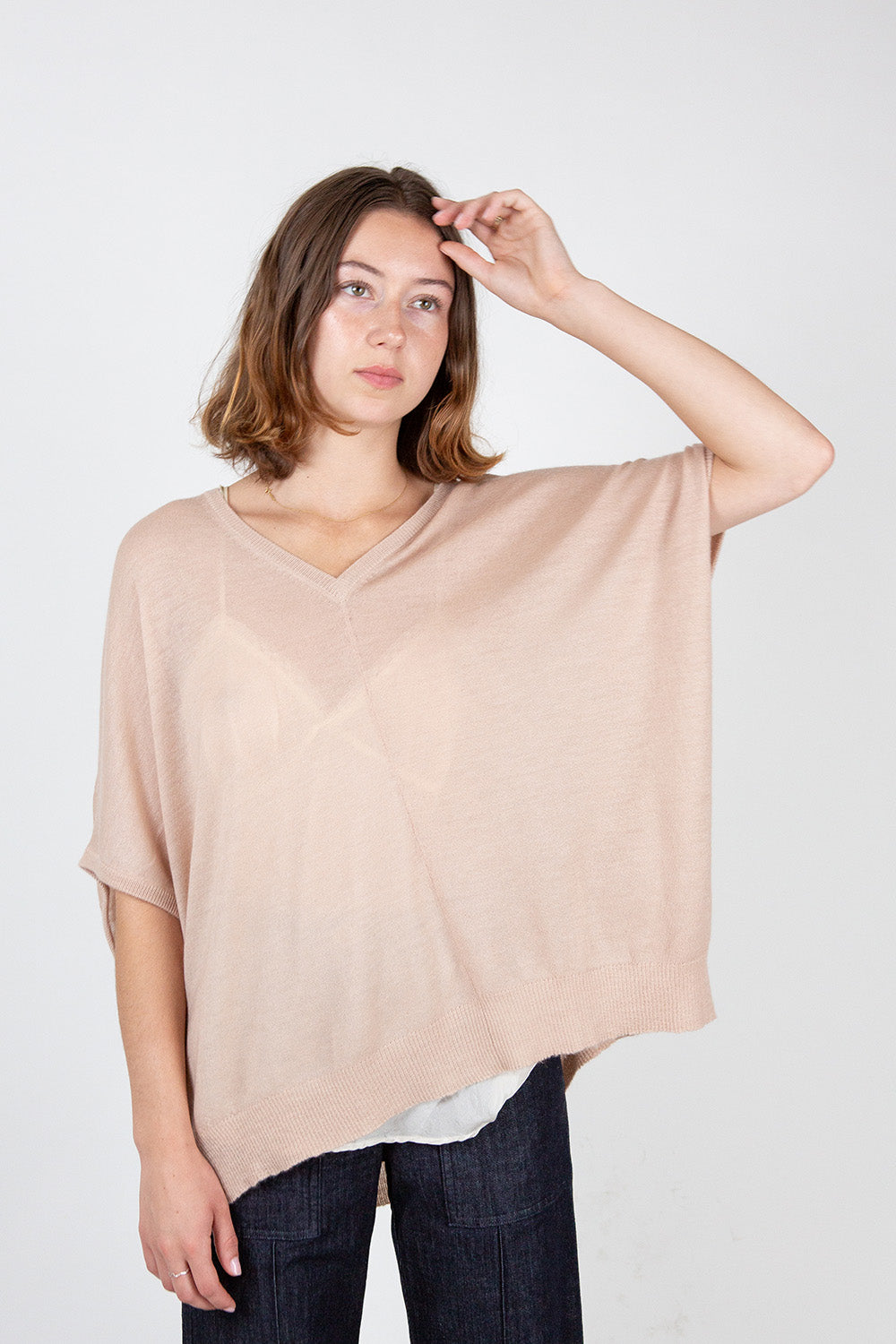 Cashmere V-Neck Cocoon Sweater In Fawn
