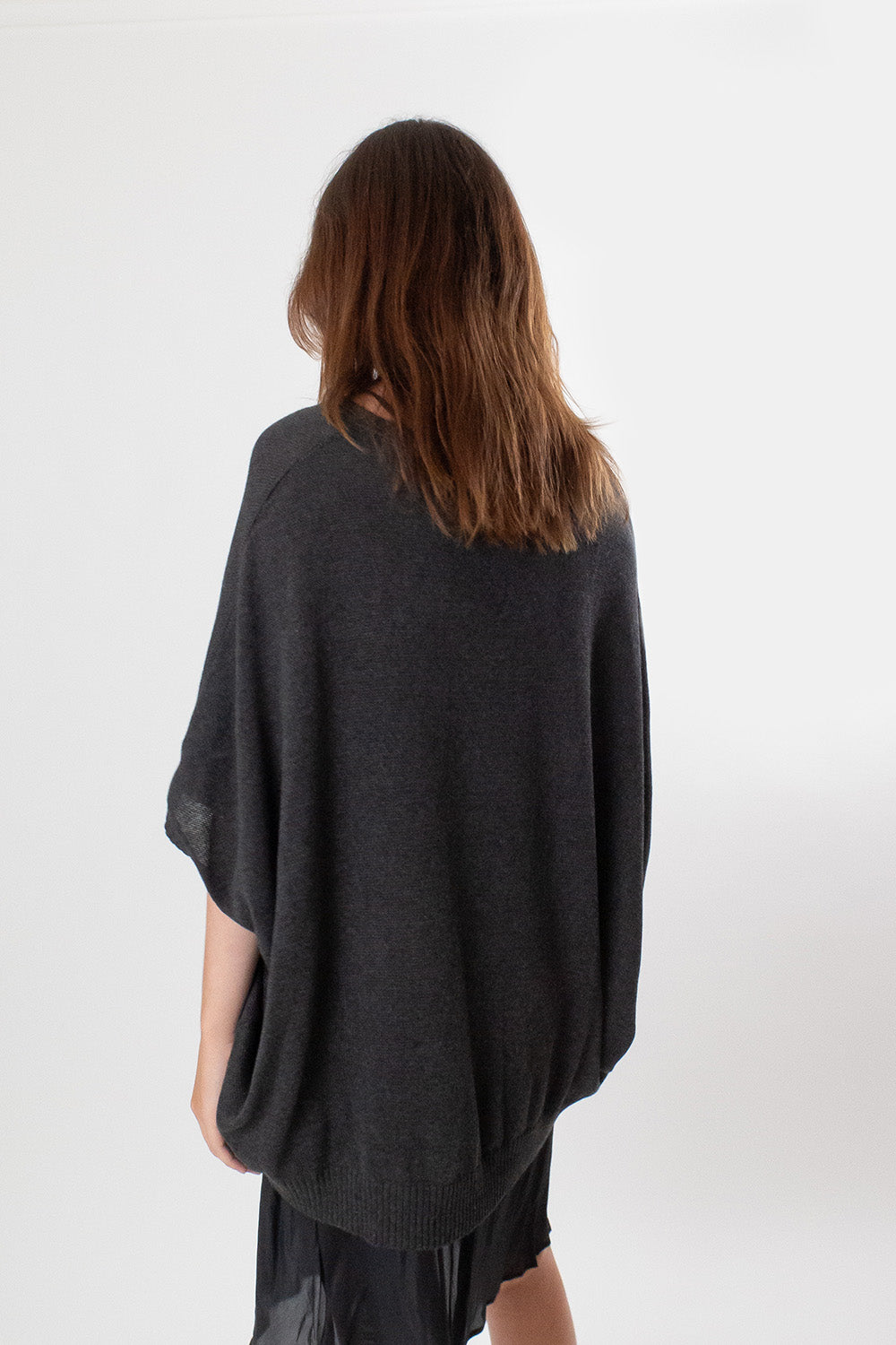 Pima Cotton V Neck Cocoon Sweater in Charcoal