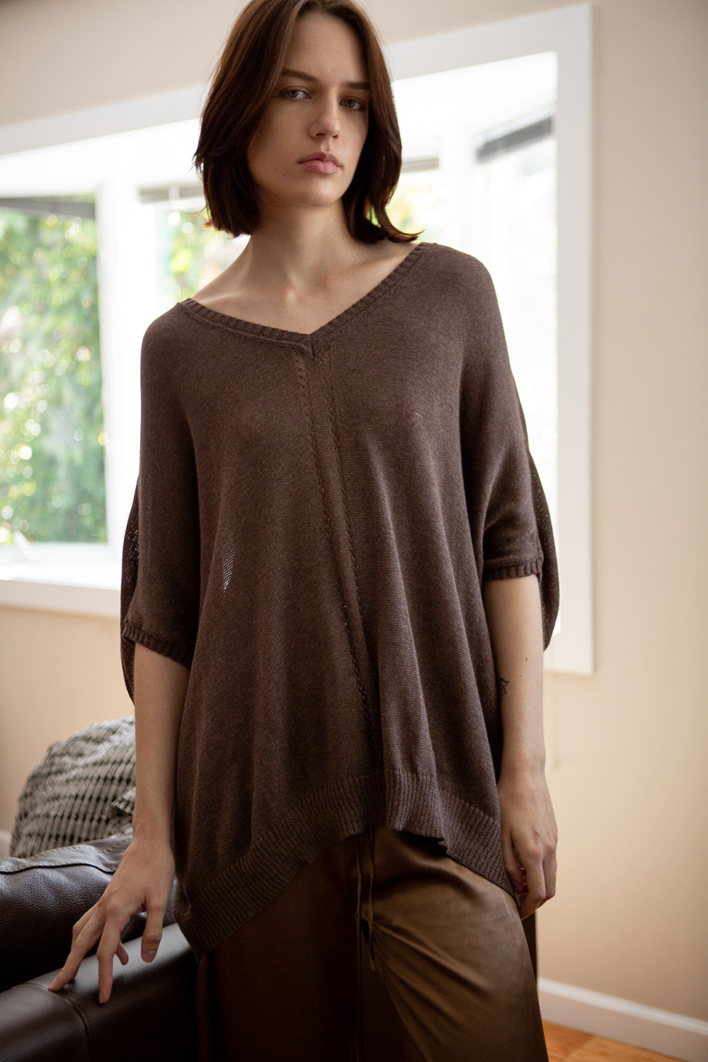 Pima Cotton V Neck Cocoon In Driftwood