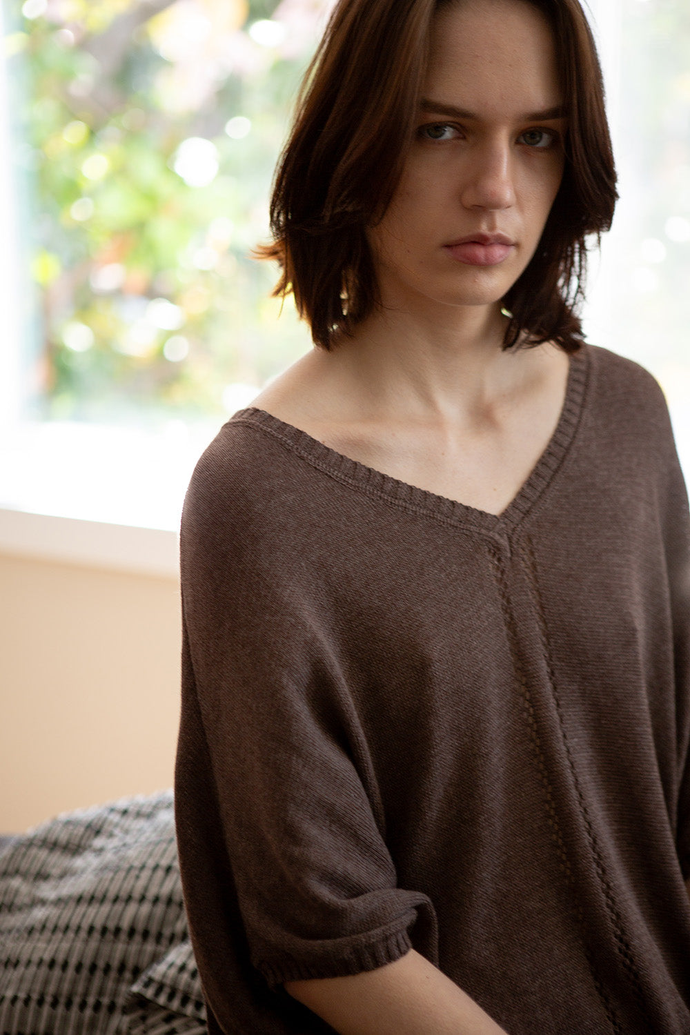 Pima Cotton V Neck Cocoon In Driftwood